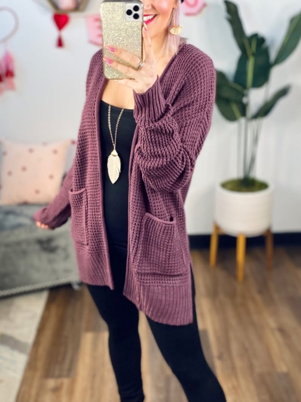 NWOT Zenana Waffle Knit Cozy Open-Front Waffle Knit Cardigan